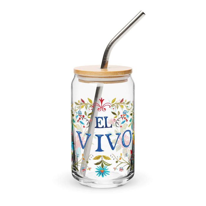 El Vivo Exclusive Art Piece Can-Shaped Glass Home Office Work Mexican Spanish Pride Gift Cup One-Of-A-Kind Calligraphy Glass | E9 Mexicada 16 oz With Lid & Straw