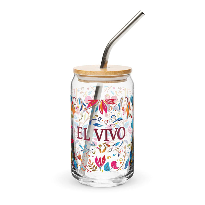 El Vivo Exclusive Art Piece Can-Shaped Glass Home Office Work Mexican Spanish Pride Gift Cup One-Of-A-Kind Calligraphy Glass | E12 Mexicada 16 oz With Lid & Straw