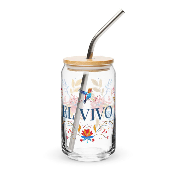 El Vivo Exclusive Art Piece Can-Shaped Glass Home Office Work Mexican Spanish Pride Gift Cup One-Of-A-Kind Calligraphy Glass | E14 Mexicada 16 oz With Lid & Straw