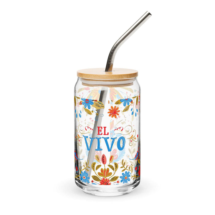 El Vivo Exclusive Art Piece Can-Shaped Glass Home Office Work Mexican Spanish Pride Gift Cup One-Of-A-Kind Calligraphy Glass | E19 Mexicada 16 oz With Lid & Straw