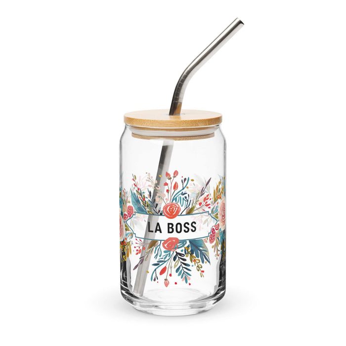 La Boss Exclusive Art Piece Can-Shaped Glass Home Office Work Mexican Spanish Pride Gift Cup One-Of-A-Kind Calligraphy Glass | L1 Mexicada 16 oz With Lid & Straw