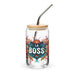 La Boss Exclusive Art Piece Can-Shaped Glass Home Office Work Mexican Spanish Pride Gift Cup One-Of-A-Kind Calligraphy Glass | L6 Mexicada 16 oz With Lid & Straw