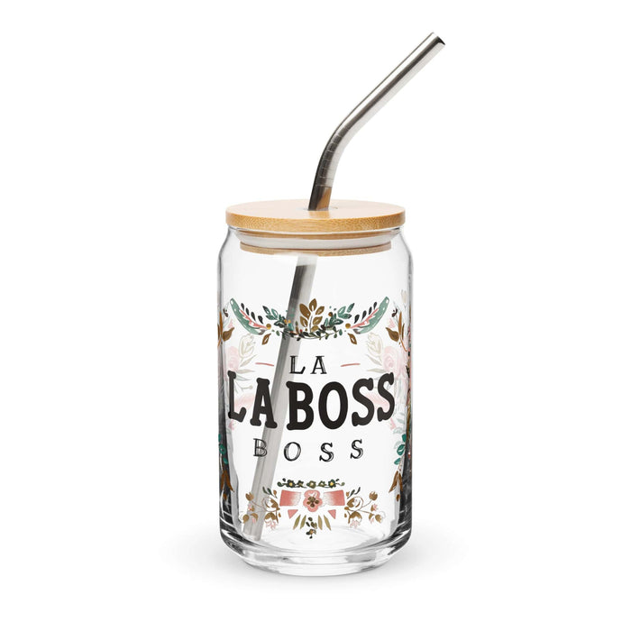 La Boss Exclusive Art Piece Can-Shaped Glass Home Office Work Mexican Spanish Pride Gift Cup One-Of-A-Kind Calligraphy Glass | L13 Mexicada 16 oz With Lid & Straw