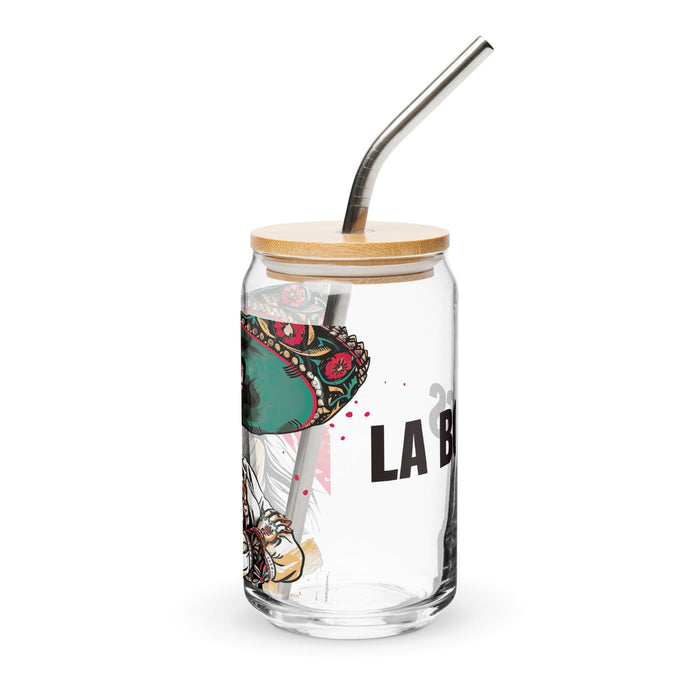 La Boss Exclusive Art Piece Can-Shaped Glass Home Office Work Mexican Spanish Pride Gift Cup One-Of-A-Kind Calligraphy Glass | L22 Mexicada 16 oz With Lid & Straw