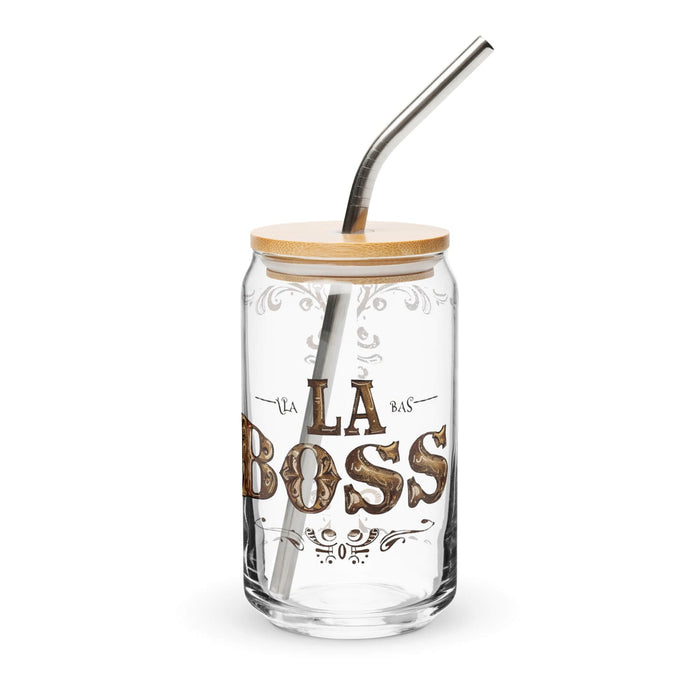 La Boss Exclusive Art Piece Can-Shaped Glass Home Office Work Mexican Spanish Pride Gift Cup One-Of-A-Kind Calligraphy Glass | L23 Mexicada 16 oz With Lid & Straw