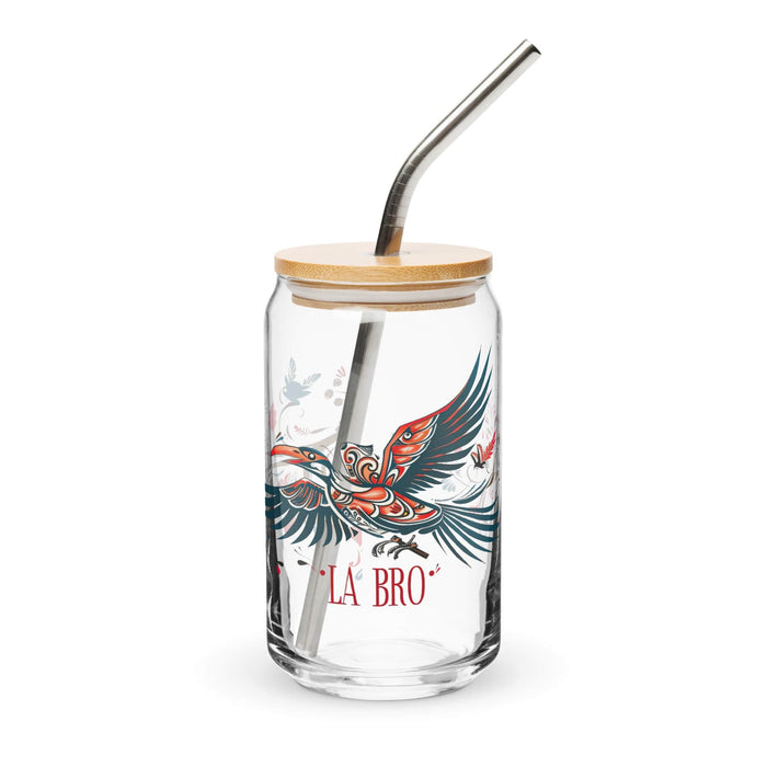 La Bro Exclusive Art Piece Can-Shaped Glass Home Office Work Mexican Spanish Pride Gift Cup One-Of-A-Kind Calligraphy Glass | L2 Mexicada 16 oz With Lid & Straw