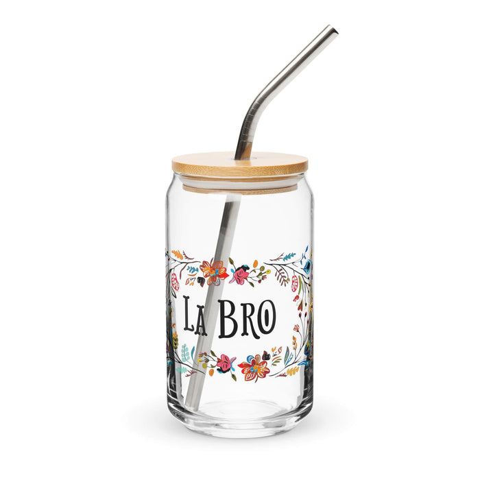 La Bro Exclusive Art Piece Can-Shaped Glass Home Office Work Mexican Spanish Pride Gift Cup One-Of-A-Kind Calligraphy Glass | L4 Mexicada 16 oz With Lid & Straw