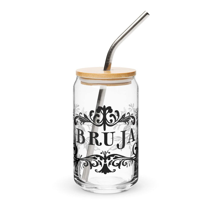 La Bruja Exclusive Art Piece Can-Shaped Glass Home Office Work Mexican Spanish Pride Gift Cup One-Of-A-Kind Calligraphy Glass | L10 Mexicada 16 oz With Lid & Straw