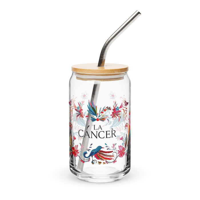 La Cáncer Exclusive Art Piece Can-Shaped Glass Home Office Work Mexican Spanish Pride Gift Cup One-Of-A-Kind Calligraphy Glass | L3 Mexicada 16 oz With Lid & Straw