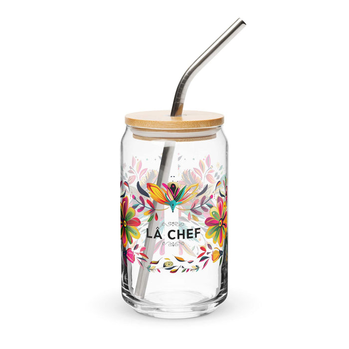 La Chef Exclusive Art Piece Can-Shaped Glass Home Office Work Mexican Spanish Pride Gift Cup One-Of-A-Kind Calligraphy Glass | L4 Mexicada 16 oz With Lid & Straw