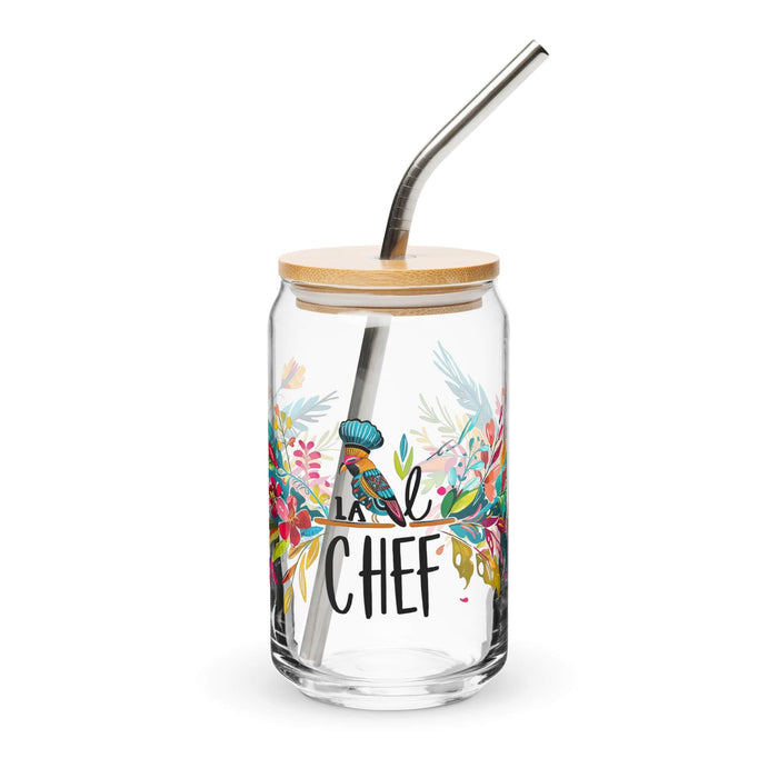 La Chef Exclusive Art Piece Can-Shaped Glass Home Office Work Mexican Spanish Pride Gift Cup One-Of-A-Kind Calligraphy Glass | L6 Mexicada 16 oz With Lid & Straw