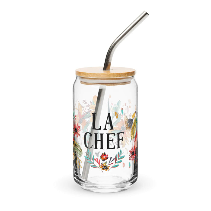 La Chef Exclusive Art Piece Can-Shaped Glass Home Office Work Mexican Spanish Pride Gift Cup One-Of-A-Kind Calligraphy Glass | L8 Mexicada 16 oz With Lid & Straw