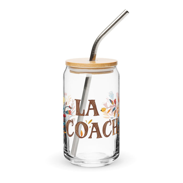 La Coach Exclusive Art Piece Can-Shaped Glass Home Office Work Mexican Spanish Pride Gift Cup One-Of-A-Kind Calligraphy Glass | L1 Mexicada 16 oz With Lid & Straw