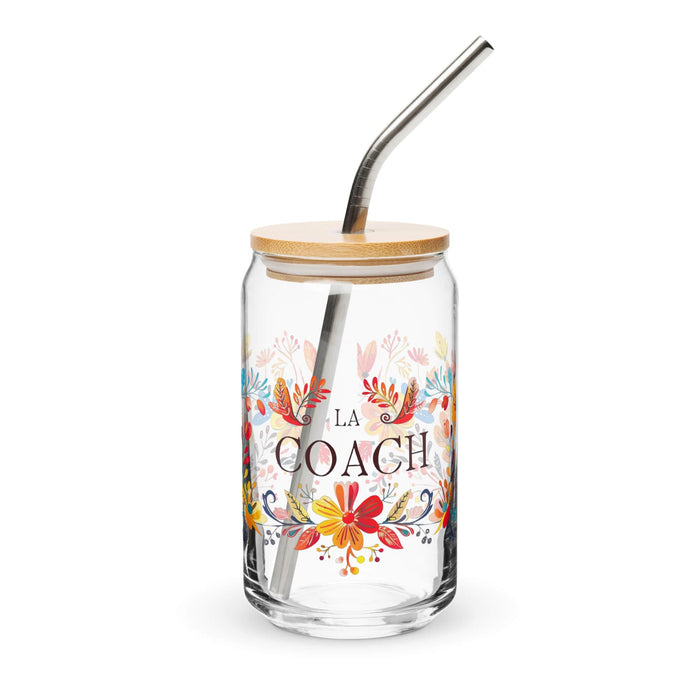 La Coach Exclusive Art Piece Can-Shaped Glass Home Office Work Mexican Spanish Pride Gift Cup One-Of-A-Kind Calligraphy Glass | L7 Mexicada 16 oz With Lid & Straw