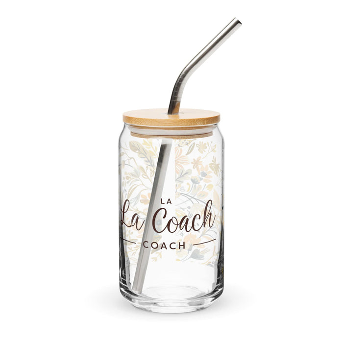 La Coach Exclusive Art Piece Can-Shaped Glass Home Office Work Mexican Spanish Pride Gift Cup One-Of-A-Kind Calligraphy Glass | L10 Mexicada 16 oz With Lid & Straw