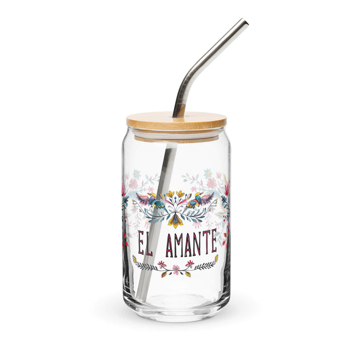 El Amante Exclusive Art Piece Can-Shaped Glass Home Office Work Mexican Spanish Pride Gift Cup One-Of-A-Kind Calligraphy Glass | E2 Mexicada 16 oz With Lid & Straw