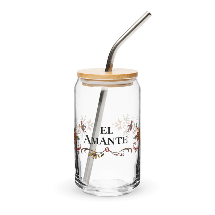 El Amante Exclusive Art Piece Can-Shaped Glass Home Office Work Mexican Spanish Pride Gift Cup One-Of-A-Kind Calligraphy Glass | E3 Mexicada 16 oz With Lid & Straw