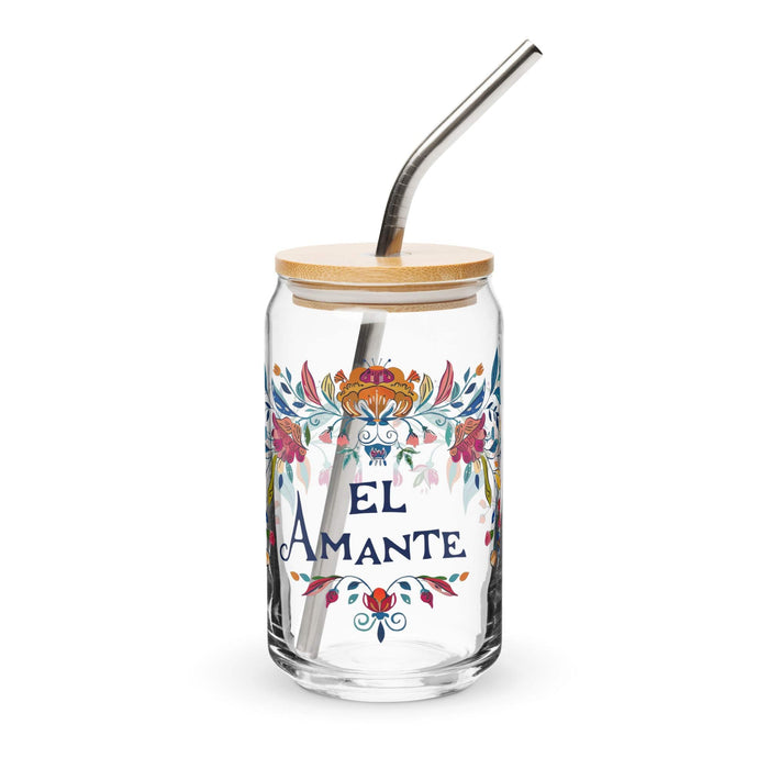 El Amante Exclusive Art Piece Can-Shaped Glass Home Office Work Mexican Spanish Pride Gift Cup One-Of-A-Kind Calligraphy Glass | E4 Mexicada 16 oz With Lid & Straw