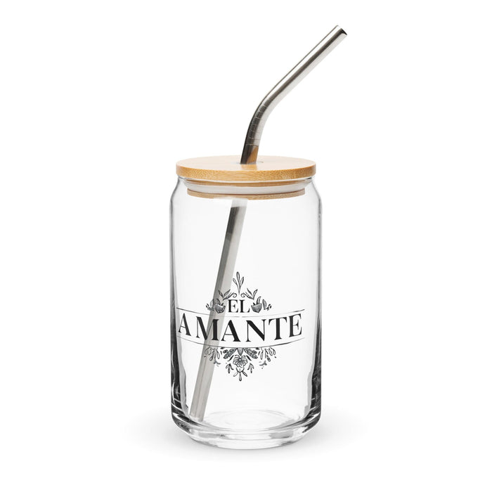 El Amante Exclusive Art Piece Can-Shaped Glass Home Office Work Mexican Spanish Pride Gift Cup One-Of-A-Kind Calligraphy Glass | E5 Mexicada 16 oz With Lid & Straw