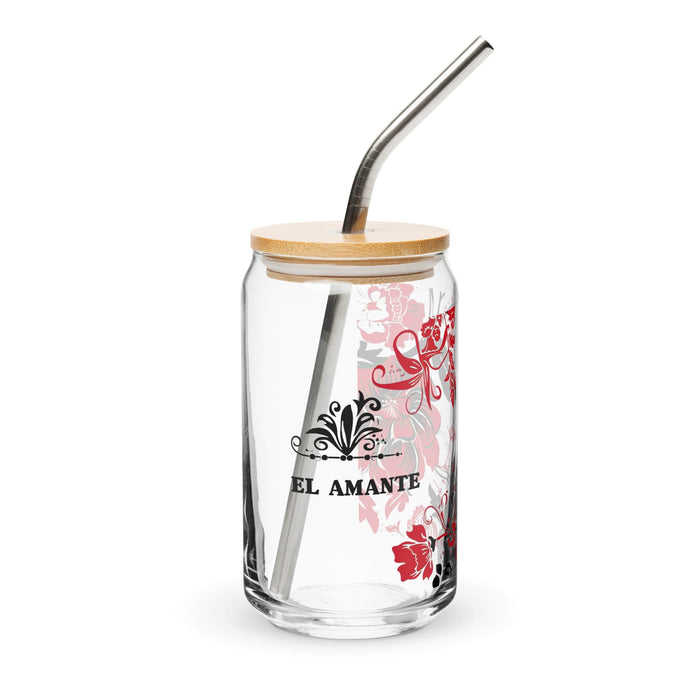 El Amante Exclusive Art Piece Can-Shaped Glass Home Office Work Mexican Spanish Pride Gift Cup One-Of-A-Kind Calligraphy Glass | E8 Mexicada 16 oz With Lid & Straw