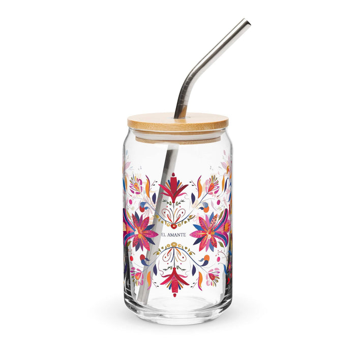 El Amante Exclusive Art Piece Can-Shaped Glass Home Office Work Mexican Spanish Pride Gift Cup One-Of-A-Kind Calligraphy Glass | E10 Mexicada 16 oz With Lid & Straw