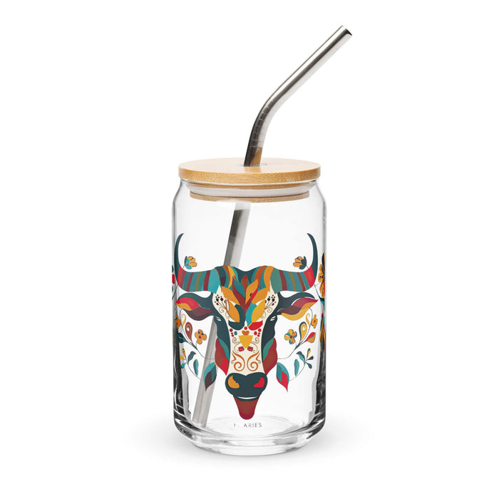 El Aries Exclusive Art Piece Can-Shaped Glass Home Office Work Mexican Spanish Pride Gift Cup One-Of-A-Kind Calligraphy Glass | E4 Mexicada 16 oz With Lid & Straw