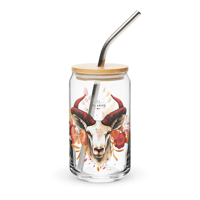 El Aries Exclusive Art Piece Can-Shaped Glass Home Office Work Mexican Spanish Pride Gift Cup One-Of-A-Kind Calligraphy Glass | E6 Mexicada 16 oz With Lid & Straw