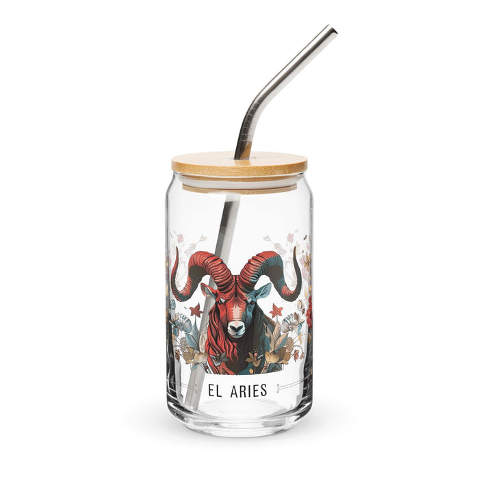 El Aries Exclusive Art Piece Can-Shaped Glass Home Office Work Mexican Spanish Pride Gift Cup One-Of-A-Kind Calligraphy Glass | E9 Mexicada 16 oz With Lid & Straw