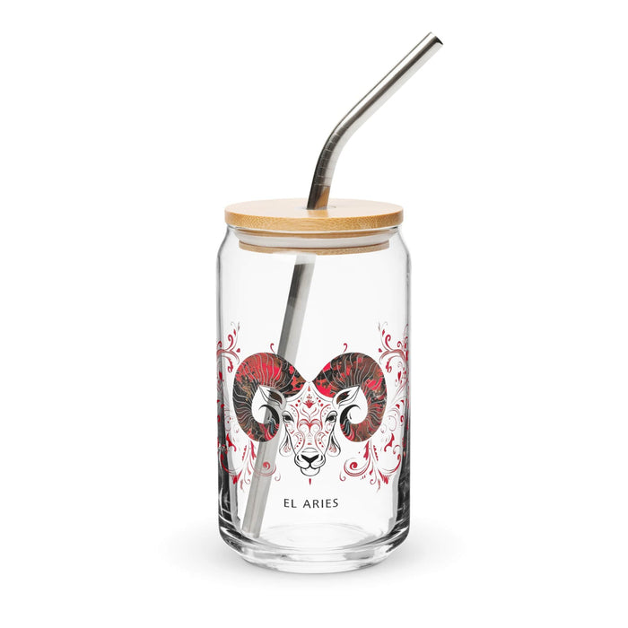 El Aries Exclusive Art Piece Can-Shaped Glass Home Office Work Mexican Spanish Pride Gift Cup One-Of-A-Kind Calligraphy Glass | E10 Mexicada 16 oz With Lid & Straw