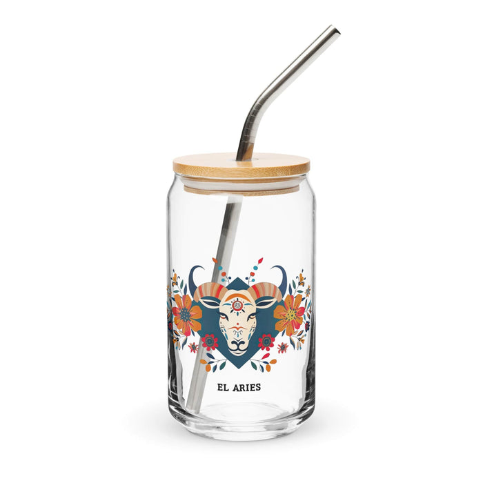 El Aries Exclusive Art Piece Can-Shaped Glass Home Office Work Mexican Spanish Pride Gift Cup One-Of-A-Kind Calligraphy Glass | E14 Mexicada 16 oz With Lid & Straw