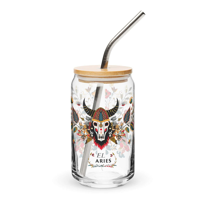 El Aries Exclusive Art Piece Can-Shaped Glass Home Office Work Mexican Spanish Pride Gift Cup One-Of-A-Kind Calligraphy Glass | E15 Mexicada 16 oz With Lid & Straw