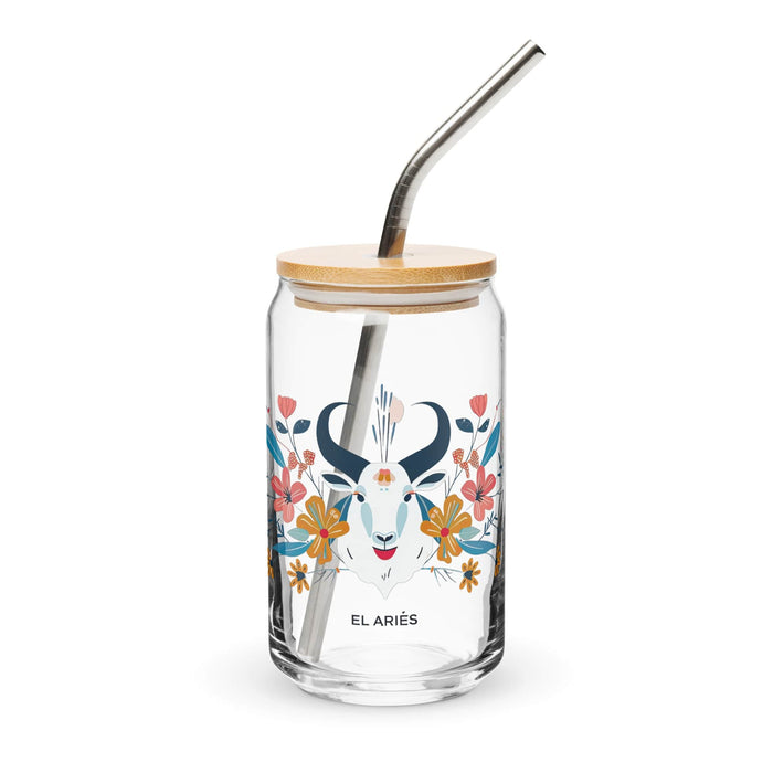 El Aries Exclusive Art Piece Can-Shaped Glass Home Office Work Mexican Spanish Pride Gift Cup One-Of-A-Kind Calligraphy Glass | E16 Mexicada 16 oz With Lid & Straw