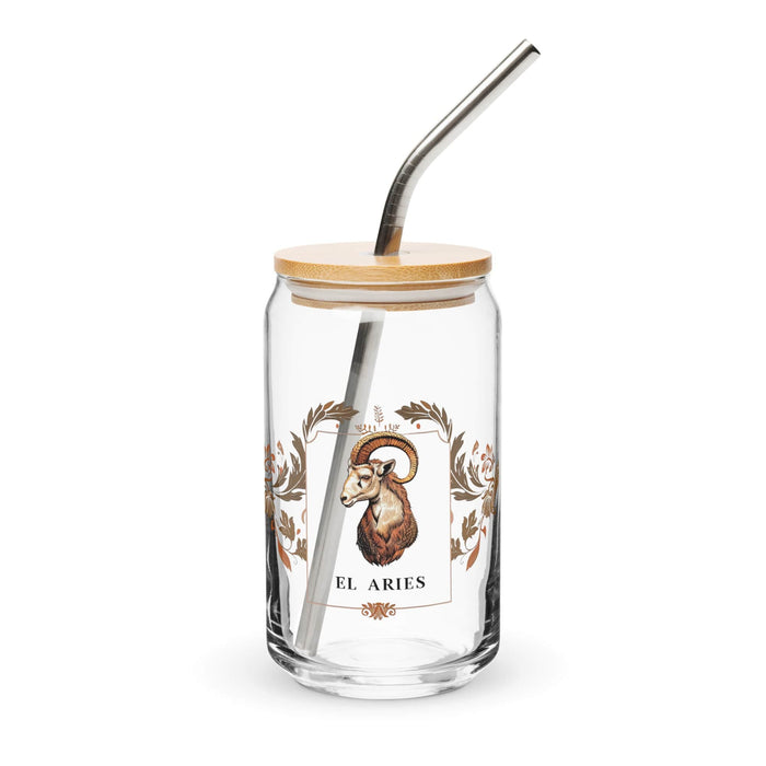 El Aries Exclusive Art Piece Can-Shaped Glass Home Office Work Mexican Spanish Pride Gift Cup One-Of-A-Kind Calligraphy Glass | E18 Mexicada 16 oz With Lid & Straw