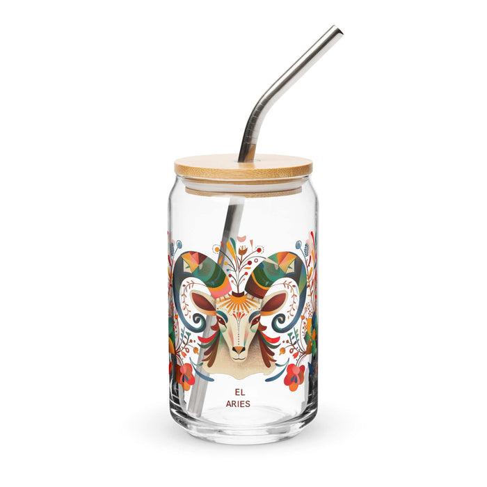 El Aries Exclusive Art Piece Can-Shaped Glass Home Office Work Mexican Spanish Pride Gift Cup One-Of-A-Kind Calligraphy Glass | E19 Mexicada 16 oz With Lid & Straw