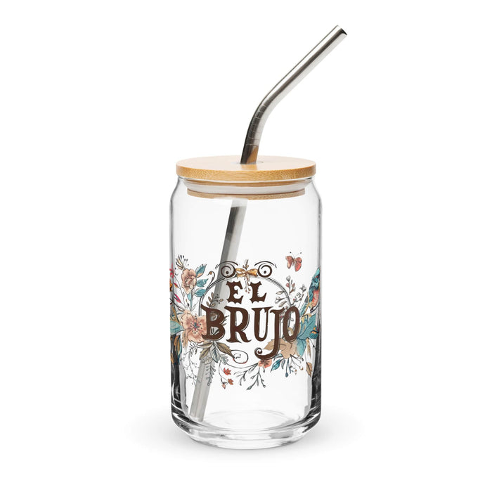 El Brujo Exclusive Art Piece Can-Shaped Glass Home Office Work Mexican Spanish Pride Gift Cup One-Of-A-Kind Calligraphy Glass | E6 Mexicada 16 oz With Lid & Straw