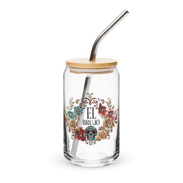 El Brujo Exclusive Art Piece Can-Shaped Glass Home Office Work Mexican Spanish Pride Gift Cup One-Of-A-Kind Calligraphy Glass | E12 Mexicada 16 oz With Lid & Straw