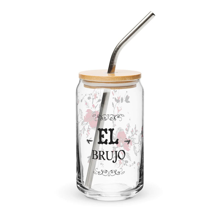 El Brujo Exclusive Art Piece Can-Shaped Glass Home Office Work Mexican Spanish Pride Gift Cup One-Of-A-Kind Calligraphy Glass | E13 Mexicada 16 oz With Lid & Straw