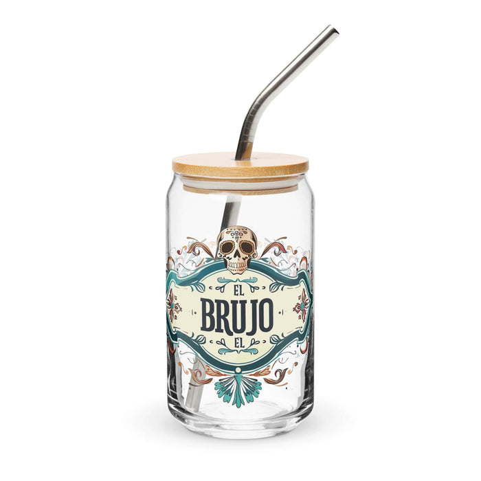 El Brujo Exclusive Art Piece Can-Shaped Glass Home Office Work Mexican Spanish Pride Gift Cup One-Of-A-Kind Calligraphy Glass | E19 Mexicada 16 oz With Lid & Straw