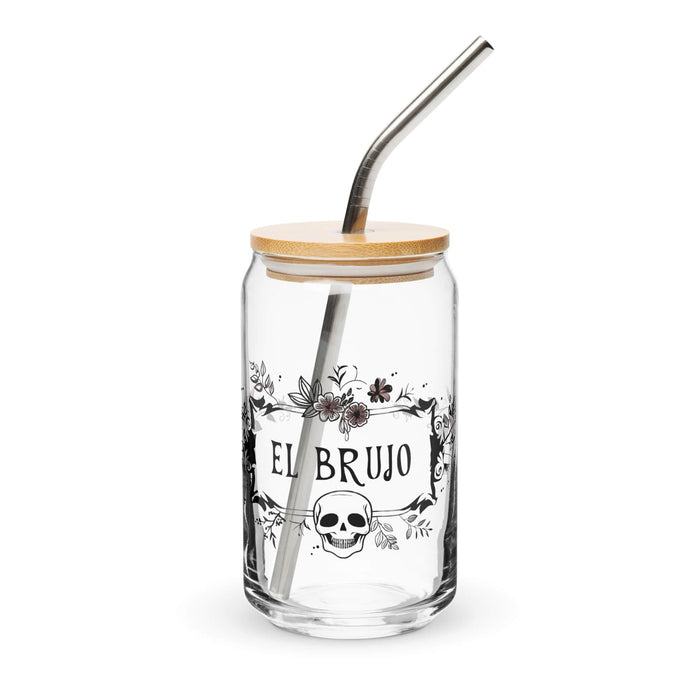 El Brujo Exclusive Art Piece Can-Shaped Glass Home Office Work Mexican Spanish Pride Gift Cup One-Of-A-Kind Calligraphy Glass | E20 Mexicada 16 oz With Lid & Straw