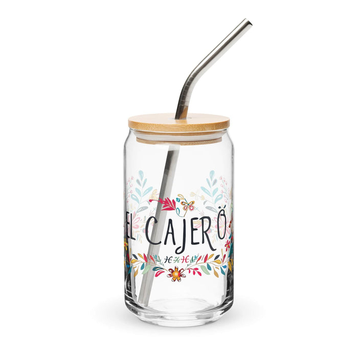 El Cajero Exclusive Art Piece Can-Shaped Glass Home Office Work Mexican Spanish Pride Gift Cup One-Of-A-Kind Calligraphy Glass | E5 Mexicada 16 oz With Lid & Straw