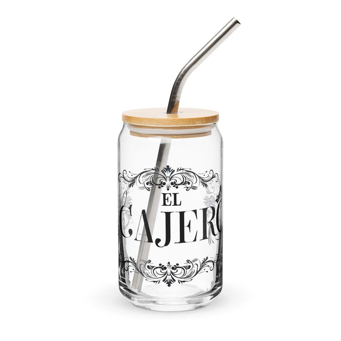 El Cajero Exclusive Art Piece Can-Shaped Glass Home Office Work Mexican Spanish Pride Gift Cup One-Of-A-Kind Calligraphy Glass | E9 Mexicada 16 oz With Lid & Straw