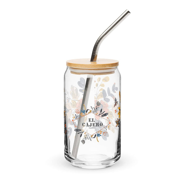 El Cajero Exclusive Art Piece Can-Shaped Glass Home Office Work Mexican Spanish Pride Gift Cup One-Of-A-Kind Calligraphy Glass | E10 Mexicada 16 oz With Lid & Straw