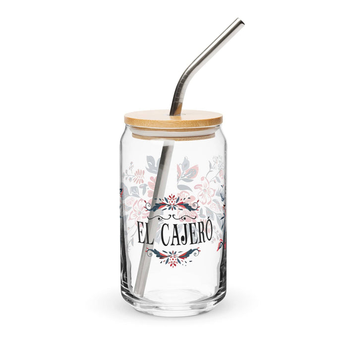 El Cajero Exclusive Art Piece Can-Shaped Glass Home Office Work Mexican Spanish Pride Gift Cup One-Of-A-Kind Calligraphy Glass | E11 Mexicada 16 oz With Lid & Straw