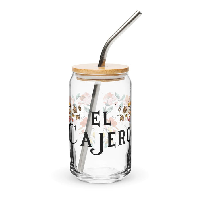 El Cajero Exclusive Art Piece Can-Shaped Glass Home Office Work Mexican Spanish Pride Gift Cup One-Of-A-Kind Calligraphy Glass | E15 Mexicada 16 oz With Lid & Straw