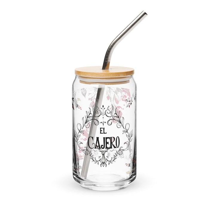 El Cajero Exclusive Art Piece Can-Shaped Glass Home Office Work Mexican Spanish Pride Gift Cup One-Of-A-Kind Calligraphy Glass | E19 Mexicada 16 oz With Lid & Straw