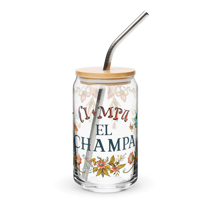 El Champa Exclusive Art Piece Can-Shaped Glass Home Office Work Mexican Spanish Pride Gift Cup One-Of-A-Kind Calligraphy Glass | E1 Mexicada 16 oz With Lid & Straw