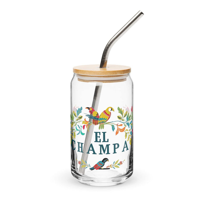 El Champa Exclusive Art Piece Can-Shaped Glass Home Office Work Mexican Spanish Pride Gift Cup One-Of-A-Kind Calligraphy Glass | E5 Mexicada 16 oz With Lid & Straw