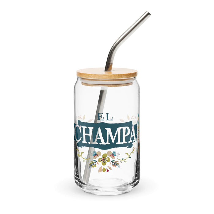 El Champa Exclusive Art Piece Can-Shaped Glass Home Office Work Mexican Spanish Pride Gift Cup One-Of-A-Kind Calligraphy Glass | E10 Mexicada 16 oz With Lid & Straw