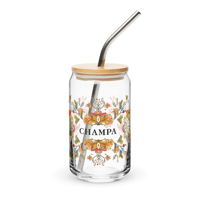 El Champa Exclusive Art Piece Can-Shaped Glass Home Office Work Mexican Spanish Pride Gift Cup One-Of-A-Kind Calligraphy Glass | E12 Mexicada 16 oz With Lid & Straw