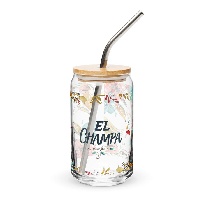 El Champa Exclusive Art Piece Can-Shaped Glass Home Office Work Mexican Spanish Pride Gift Cup One-Of-A-Kind Calligraphy Glass | E13 Mexicada 16 oz With Lid & Straw